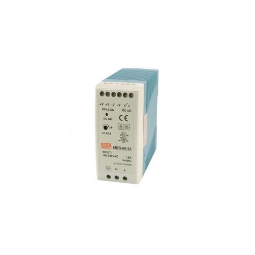 MeanWell MDR-60-24 Mini, DIN sínre szerelhető kapcsolóüzemű tápegység, Kim: 24 VDC (0-2,5A),