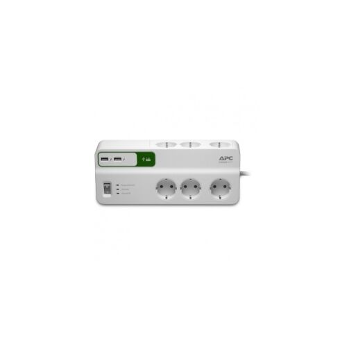 APC túlfeszültségvédő - PM6U-GR (Essential SurgeArrest, 6 aljzat, 5 V, 2,4 A, 2 port, USB-töltő, 230 V)