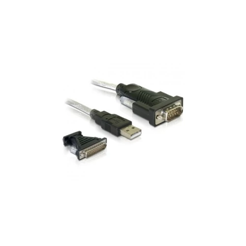 DELOCK USB A -> Serial RS-232 M/M adapter 1.1m +RS232 DB9 to DB25 male adapter szürke